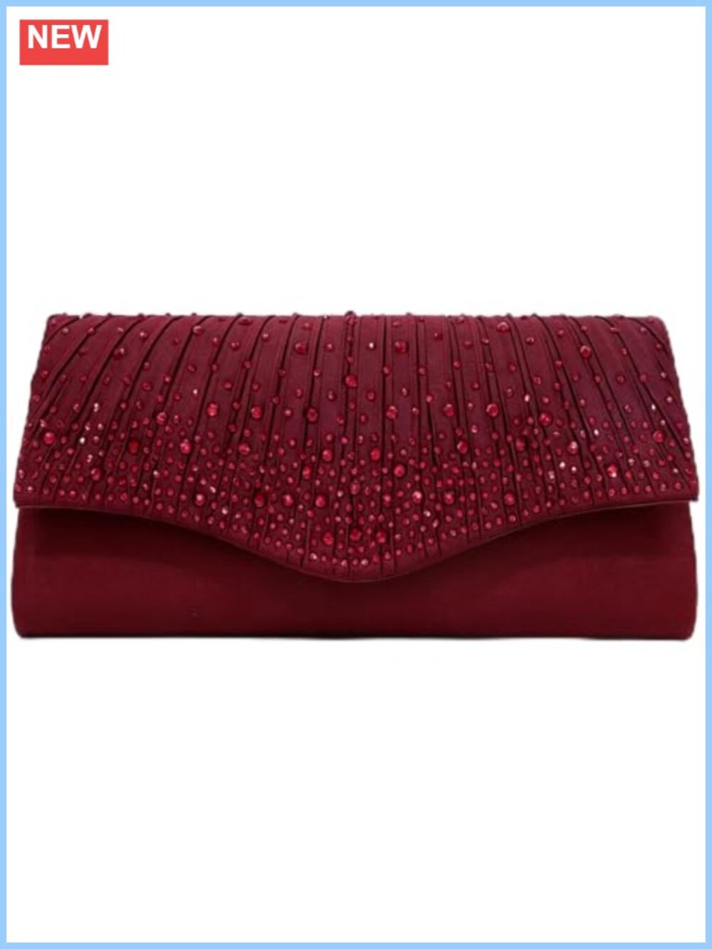 Rhinestone Envelope Clutch Evening Bag Satin Chain Purse